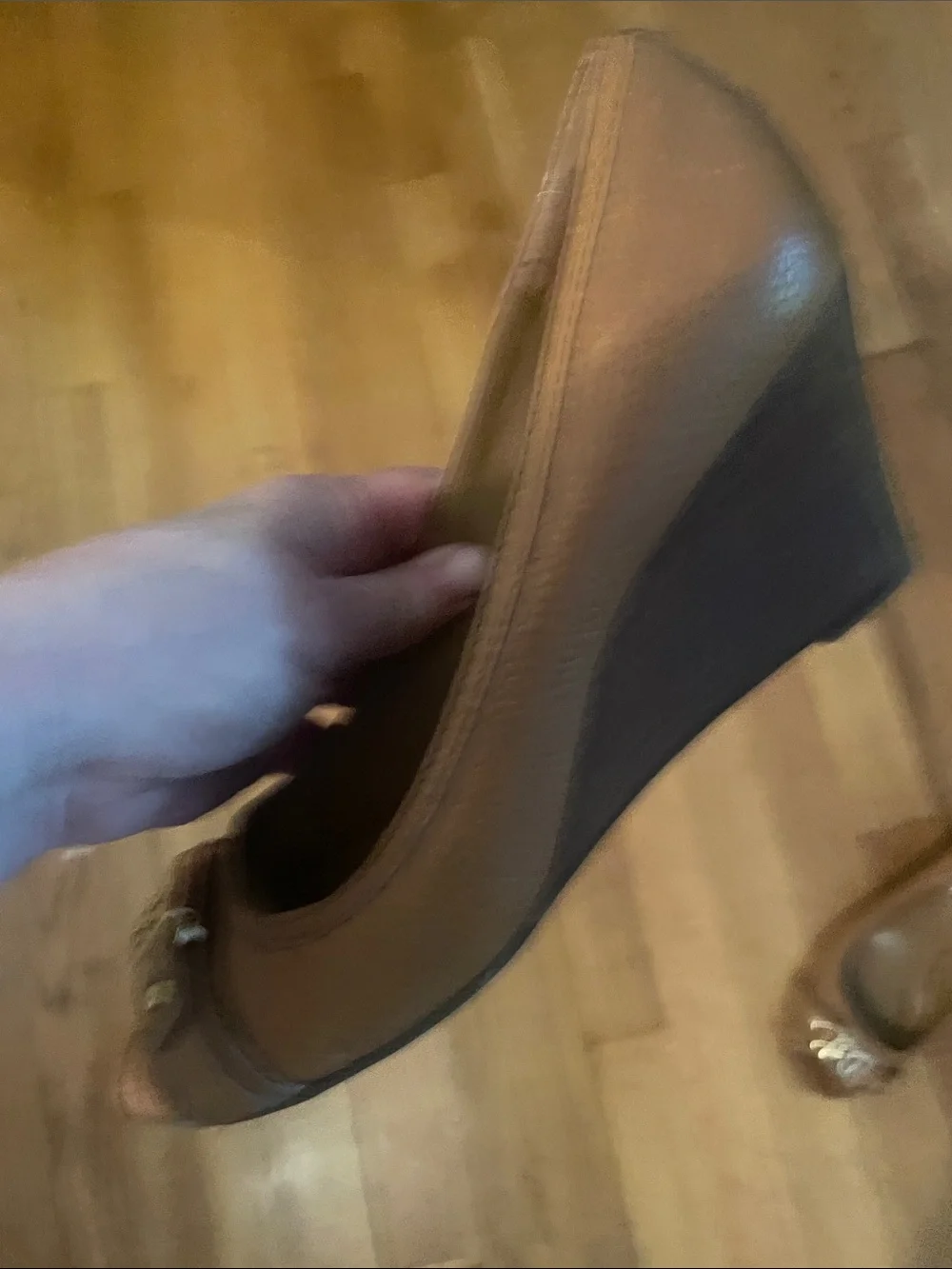 Tory Burch Brown Peep-Toe Leather Heels with Logo Accent 9.5